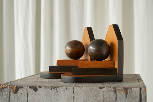 Art Deco Bookends in Wood, 1920s, Set of 2-FEW-2024197