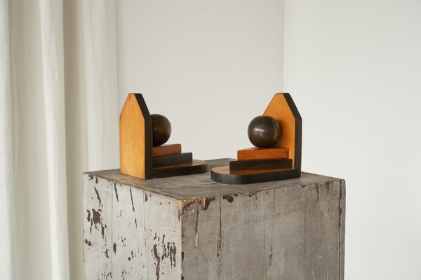 Art Deco Bookends in Wood, 1920s, Set of 2-FEW-2024197