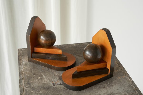 Art Deco Bookends in Wood, 1920s, Set of 2-FEW-2024197