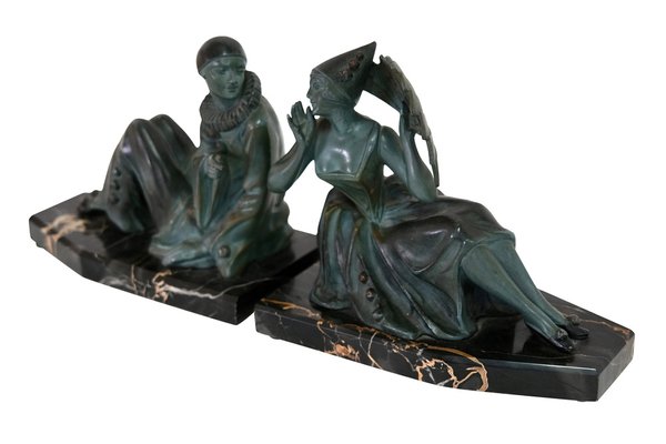 Art Deco Bookends on Marble Bases, 1920s, Set of 2-CXC-1755087