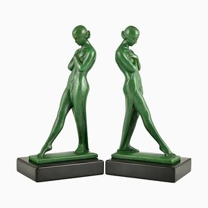 Art Deco Bookends with Standing Nudes by Fayral for Max Le Verrier, 1930s, Set of 2-KTN-1758111