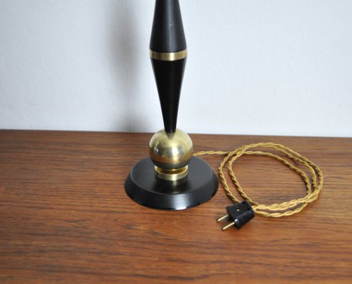 Art Deco Brass and Black Painted Wood Table Lamp, 1930s-HPQ-1259723