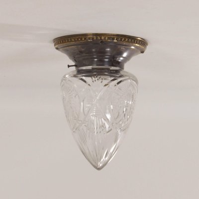 Art Deco Brass and Cut Glass Ceiling Lamp, 1930s-ZT-1338155