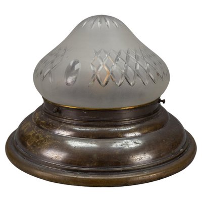 Art Deco Brass and Cut White Frosted Glass Flush Mount, 1930-KEG-1740748