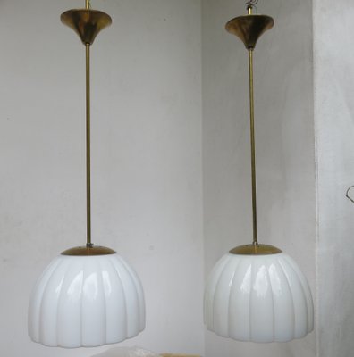 Art Deco Brass and Glass Ceiling Lamps, 1920s, Set of 2-EY-594474