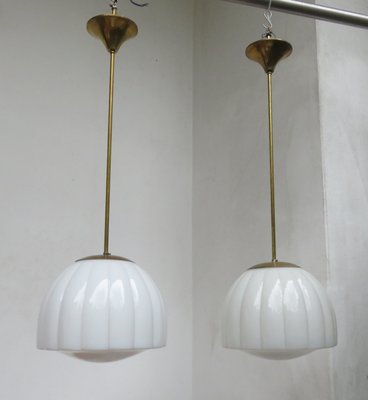 Art Deco Brass and Glass Ceiling Lamps, 1920s, Set of 2-EY-594474