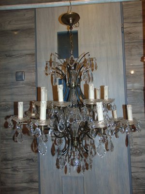 Art Deco Brass and Glass Chandelier, 1940s-CAQ-593996