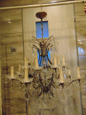 Art Deco Brass and Glass Chandelier, 1940s-CAQ-593996