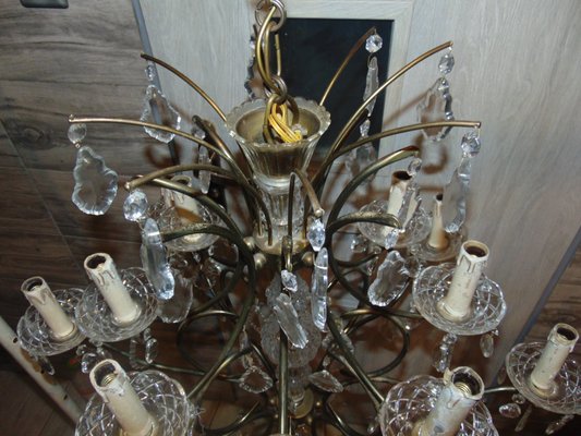 Art Deco Brass and Glass Chandelier, 1940s-CAQ-593996