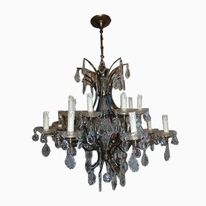 Art Deco Brass and Glass Chandelier, 1940s-CAQ-593996