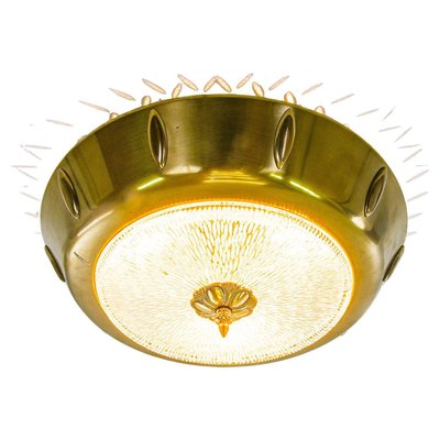 Art Deco Brass and Glass Flush Mount, 1930s-DEK-1111551