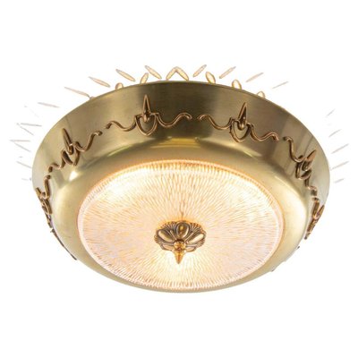 Art Deco Brass and Glass Flush Mount, 1930s-DEK-1111550