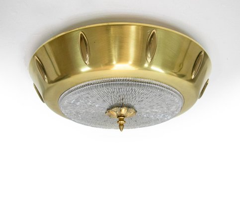 Art Deco Brass and Glass Flush Mount, 1930s-DEK-1111551