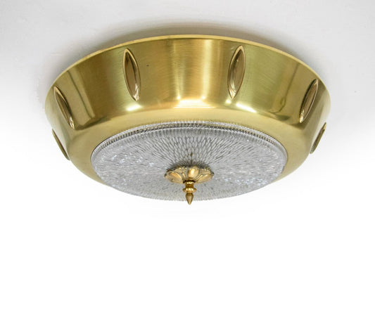 Art Deco Brass and Glass Flush Mount, 1930s