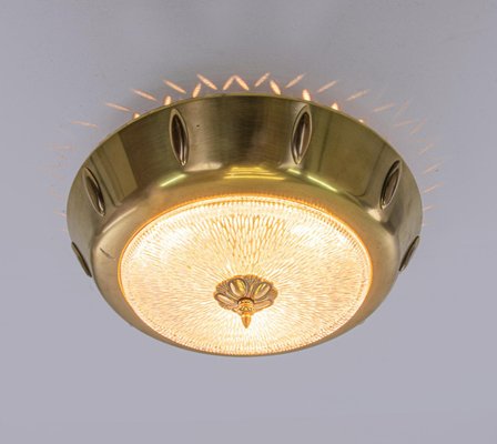 Art Deco Brass and Glass Flush Mount, 1930s-DEK-1111551