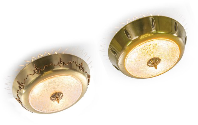 Art Deco Brass and Glass Flush Mount, 1930s-DEK-1111551