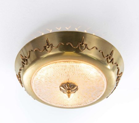 Art Deco Brass and Glass Flush Mount, 1930s-DEK-1111550