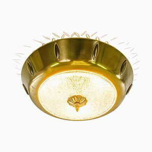 Art Deco Brass and Glass Flush Mount, 1930s-DEK-1111551