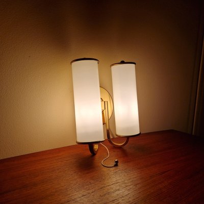 Art Deco Brass and Glass Wall Lamp, 1950s-ZPB-1817704