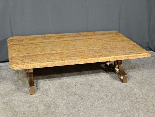 Art Deco Brass and Travertine Coffee Table, 1930s