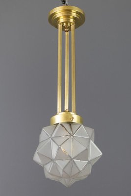 Art Deco Brass and White Frosted Glass Pendant Light-KEG-741298