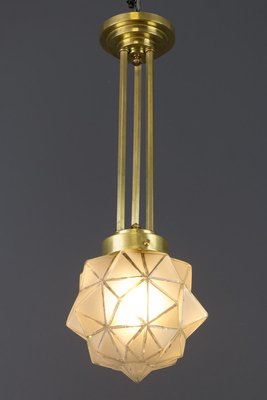 Art Deco Brass and White Frosted Glass Pendant Light-KEG-741298