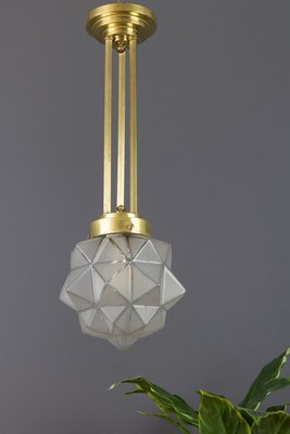 Art Deco Brass and White Frosted Glass Pendant Light-KEG-741298