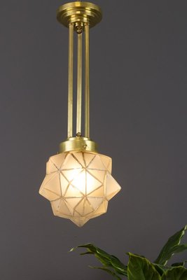 Art Deco Brass and White Frosted Glass Pendant Light-KEG-741298