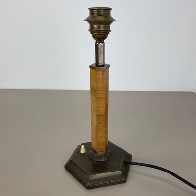 Art Deco Brass and Wood Table Light, Germany, 1930s-QZ-1822395