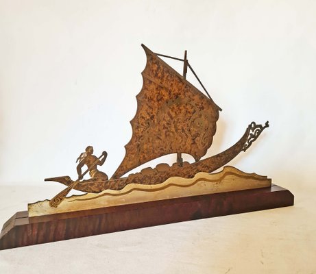 Art Deco Brass Boat Sculpture by L. Gerfaux-AWH-958951