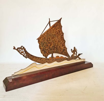 Art Deco Brass Boat Sculpture by L. Gerfaux-AWH-958951