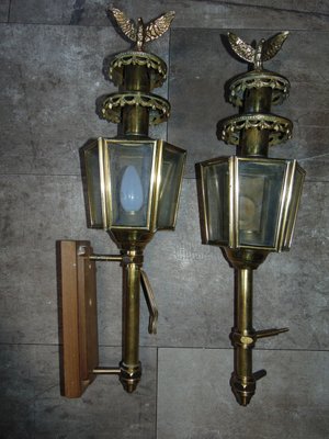 Art Deco Brass Coach Sconces, Set of 2-CAQ-924354