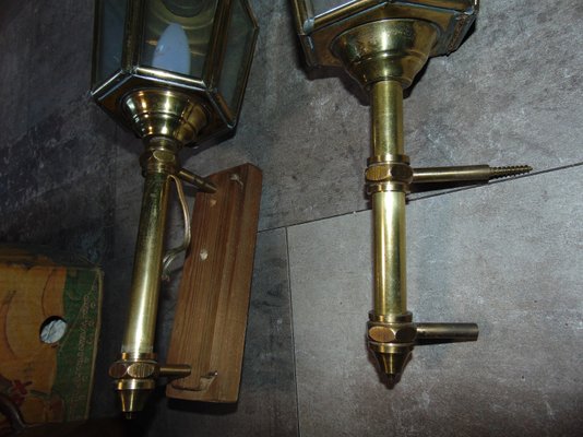 Art Deco Brass Coach Sconces, Set of 2-CAQ-924354