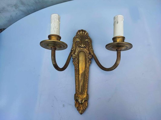 Art Deco Brass Double Wall Lamp, 1940s-CAQ-2040501