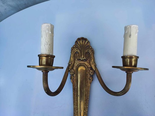 Art Deco Brass Double Wall Lamp, 1940s-CAQ-2040501