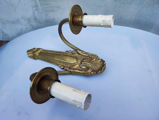 Art Deco Brass Double Wall Lamp, 1940s-CAQ-2040501