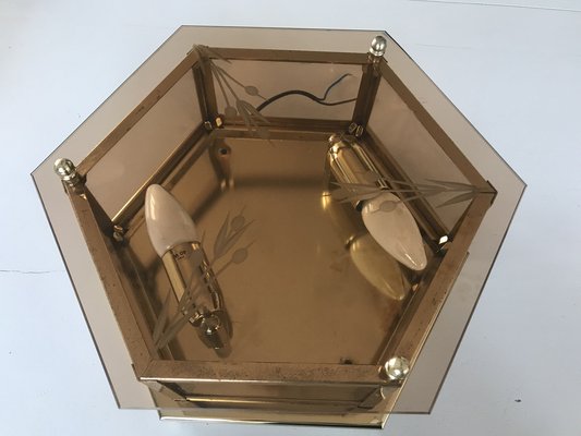 Art Deco Brass Glass Ceiling Lamp, 1960s-WQQ-1297518