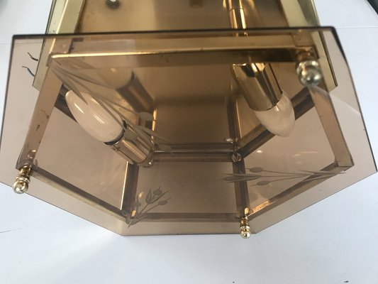 Art Deco Brass Glass Ceiling Lamp, 1960s-WQQ-1297518