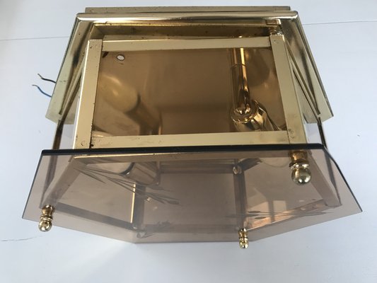 Art Deco Brass Glass Ceiling Lamp, 1960s-WQQ-1297518