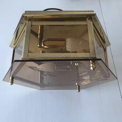 Art Deco Brass Glass Ceiling Lamp, 1960s-WQQ-1297518