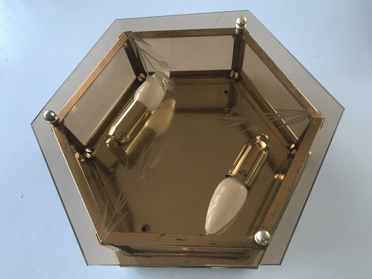 Art Deco Brass Glass Ceiling Lamp, 1960s-WQQ-1297518