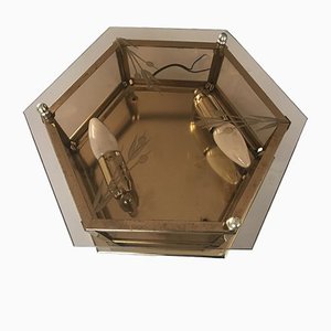 Art Deco Brass Glass Ceiling Lamp, 1960s-WQQ-1297518