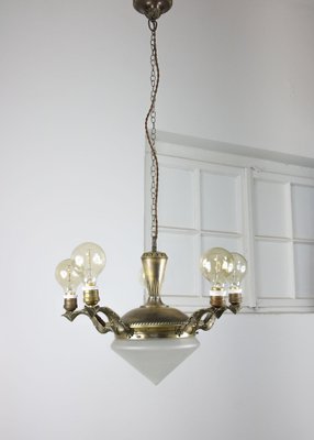 Art Deco Brass & Glass Chandelier-HGJ-1170117