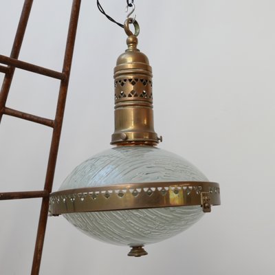 Art Deco Brass & Glass Pendant Lamp, 1930s-JRP-865062