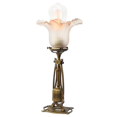 Art Deco Brass Glass Table Desk Lamp, 1920s-BLS-2025983