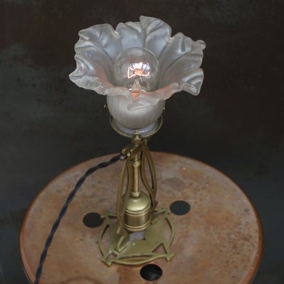 Art Deco Brass Glass Table Desk Lamp, 1920s-BLS-2025983