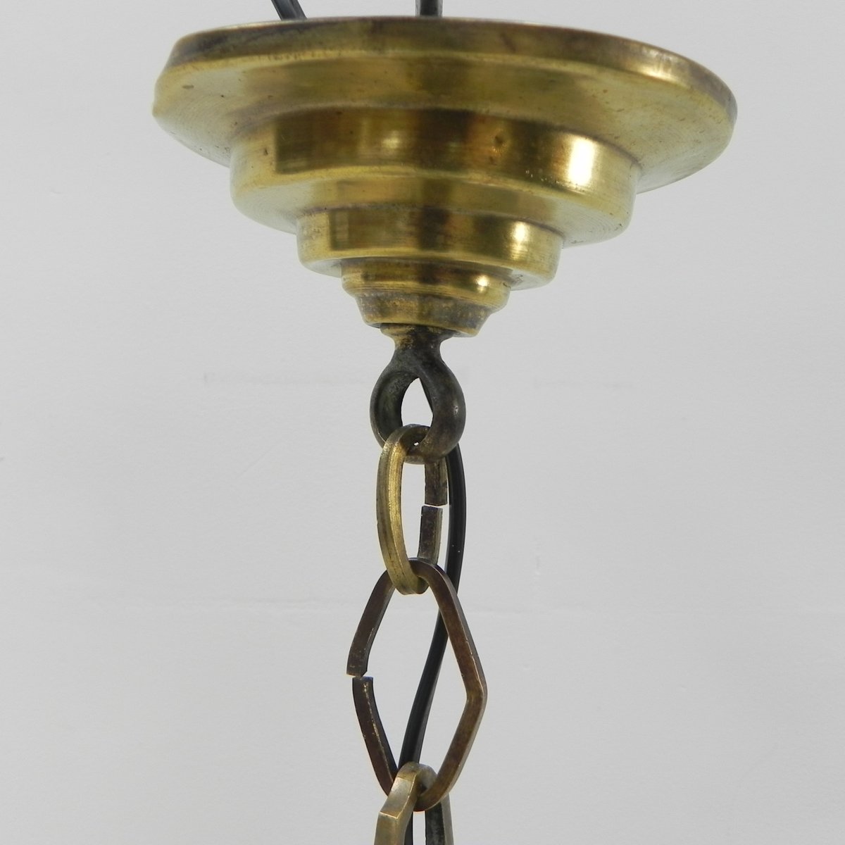 Art Deco Brass Hanging Lamp with 5 Pates De Verre Shades, 1930s