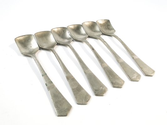 Art Deco Brass Ice Cream Spoons, 1950s, Set of 6-BKO-1800609