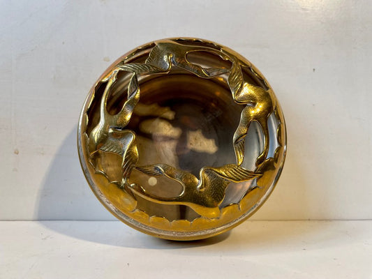 Art Deco Brass Incense Bowl with Swans, 1930s