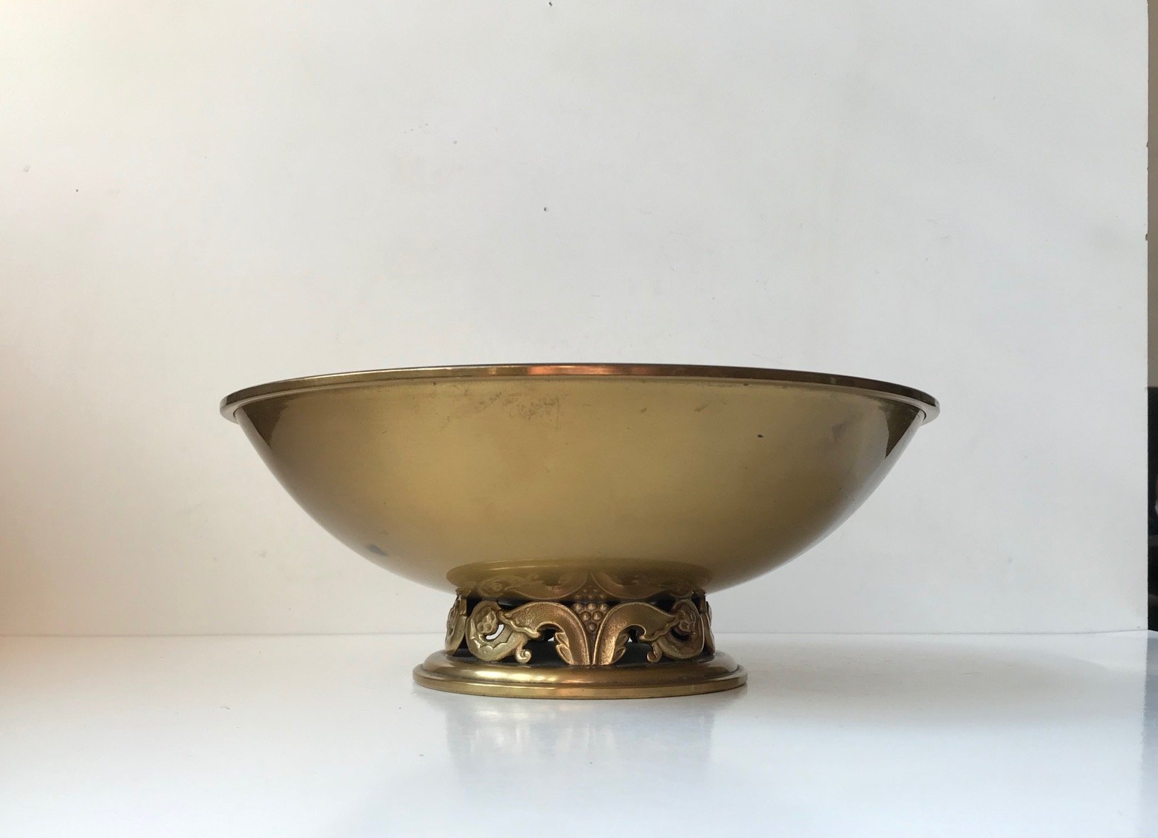 Art Deco Brass King Bowl from Ystad-Metall, 1950s